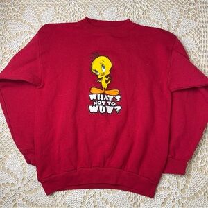 Vintage 1997 Looney Tunes Youth Large Red Tweety Bird Pullover Sweatshirt